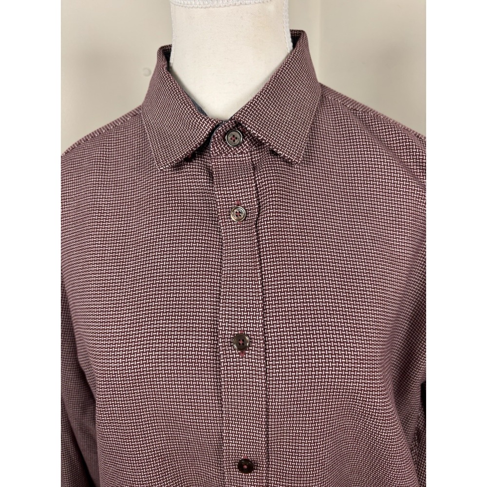 Ted Baker Shirt Mens 5 XL Red Herringbone Workwear Officewear Business Old Money